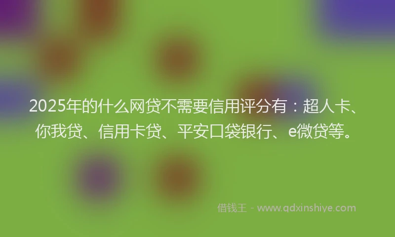 2025年的什么网贷不需要信用评分有：超人卡、你我贷、信用卡贷、平安口袋银行、e微贷等。