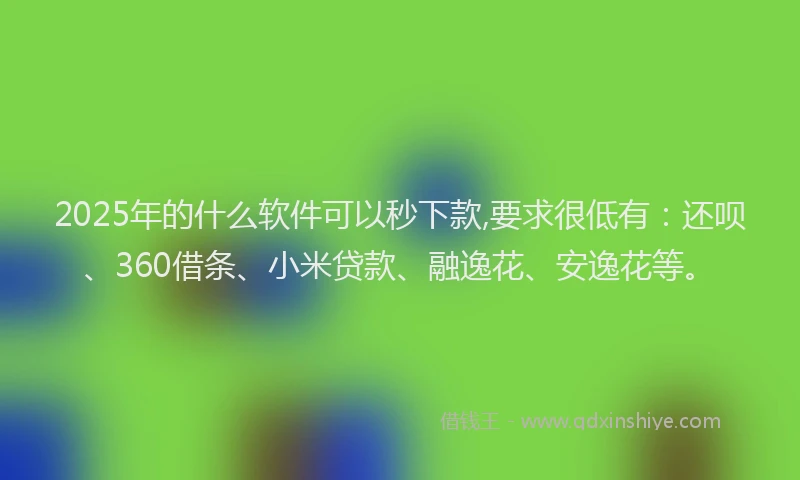 2025年的什么软件可以秒下款,要求很低有：还呗、360借条、小米贷款、融逸花、安逸花等。