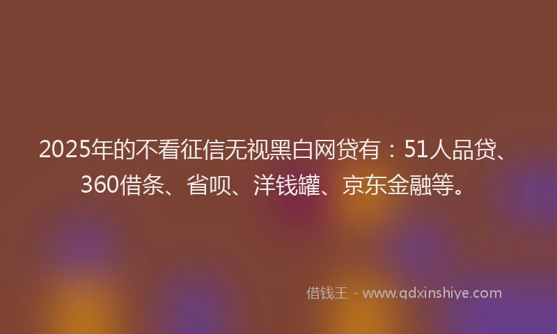 2025年的不看征信无视黑白网贷有：51人品贷、360借条、省呗、洋钱罐、京东金融等。