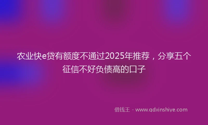 农业快e贷有额度不通过2025年推荐，分享五个征信不好负债高的口子