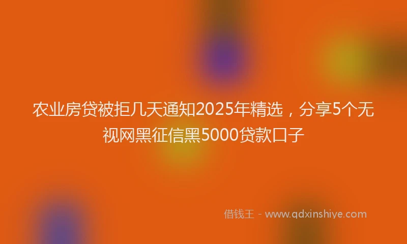 农业房贷被拒几天通知2025年精选，分享5个无视网黑征信黑5000贷款口子