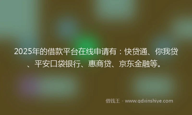 2025年的借款平台在线申请有：快贷通、你我贷、平安口袋银行、惠商贷、京东金融等。