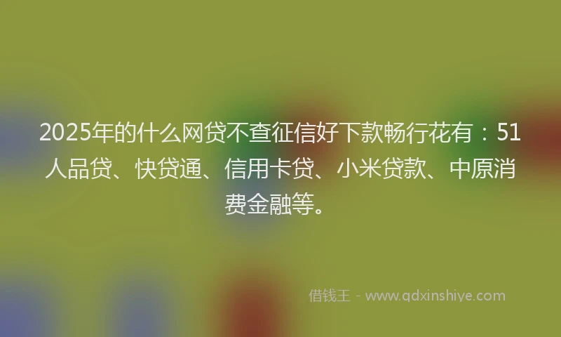 2025年的什么网贷不查征信好下款畅行花有：51人品贷、快贷通、信用卡贷、小米贷款、中原消费金融等。