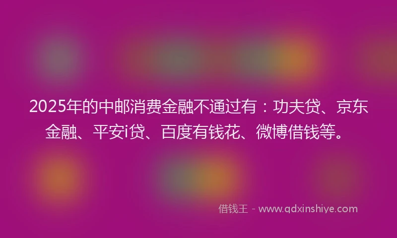 2025年的中邮消费金融不通过有：功夫贷、京东金融、平安i贷、百度有钱花、微博借钱等。
