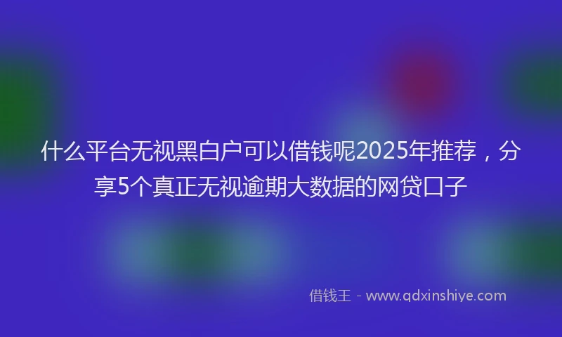 什么平台无视黑白户可以借钱呢2025年推荐，分享5个真正无视逾期大数据的网贷口子