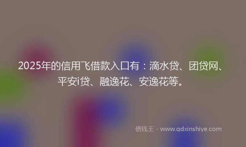 2025年的信用飞借款入口有：滴水贷、团贷网、平安i贷、融逸花、安逸花等。