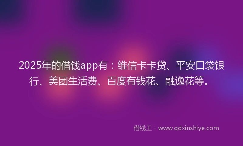 2025年的借钱app有：维信卡卡贷、平安口袋银行、美团生活费、百度有钱花、融逸花等。