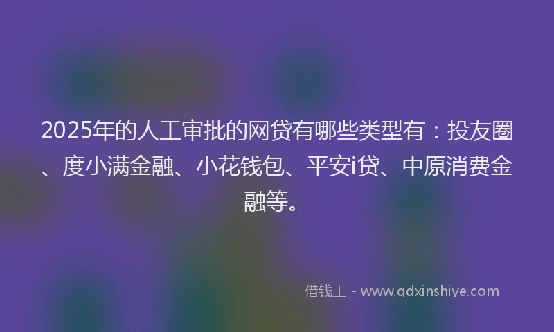 2025年的人工审批的网贷有哪些类型有：投友圈、度小满金融、小花钱包、平安i贷、中原消费金融等。