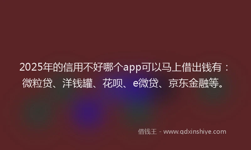 2025年的信用不好哪个app可以马上借出钱有：微粒贷、洋钱罐、花呗、e微贷、京东金融等。