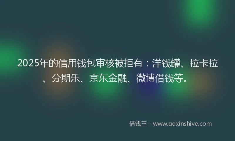 2025年的信用钱包审核被拒有：洋钱罐、拉卡拉、分期乐、京东金融、微博借钱等。