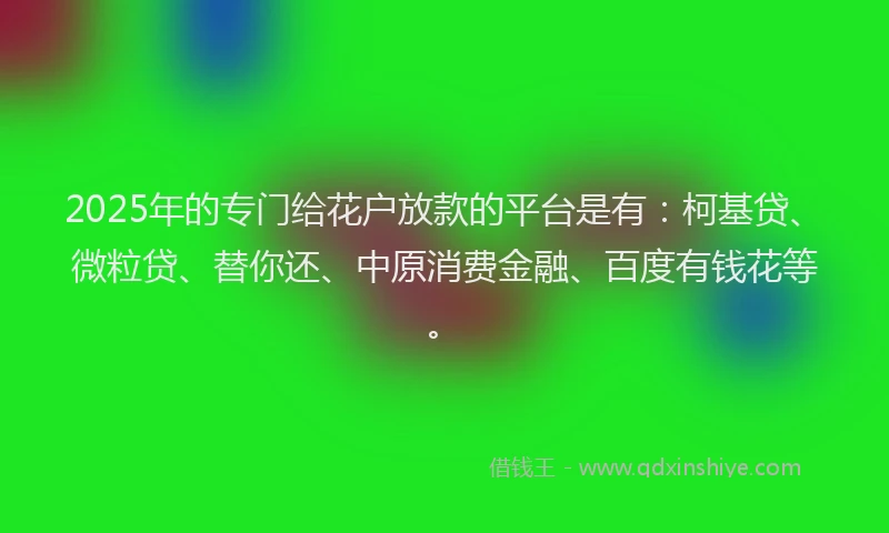 2025年的专门给花户放款的平台是有：柯基贷、微粒贷、替你还、中原消费金融、百度有钱花等。