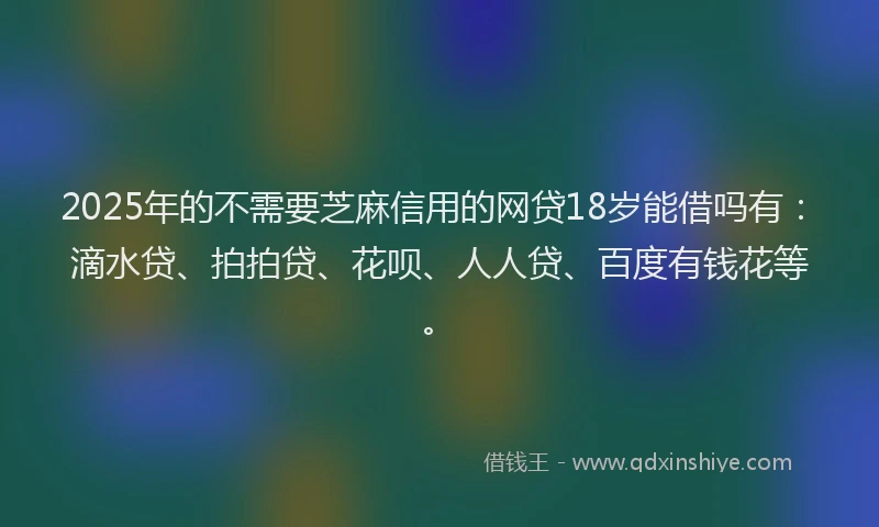 2025年的不需要芝麻信用的网贷18岁能借吗有：滴水贷、拍拍贷、花呗、人人贷、百度有钱花等。