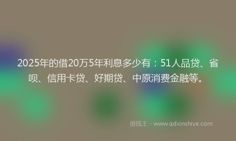 2025年的借20万5年利息多少有：51人品贷、省呗、信用卡贷、好期贷、中原消费金融等。