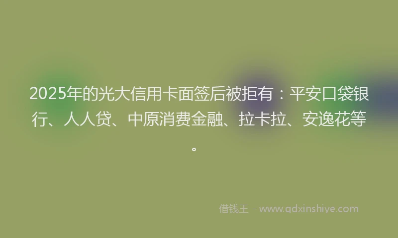 2025年的光大信用卡面签后被拒有：平安口袋银行、人人贷、中原消费金融、拉卡拉、安逸花等。