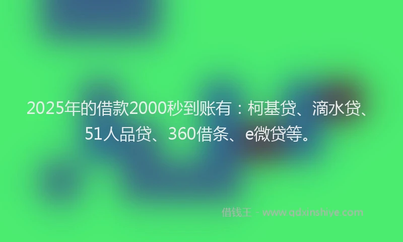 2025年的借款2000秒到账有：柯基贷、滴水贷、51人品贷、360借条、e微贷等。