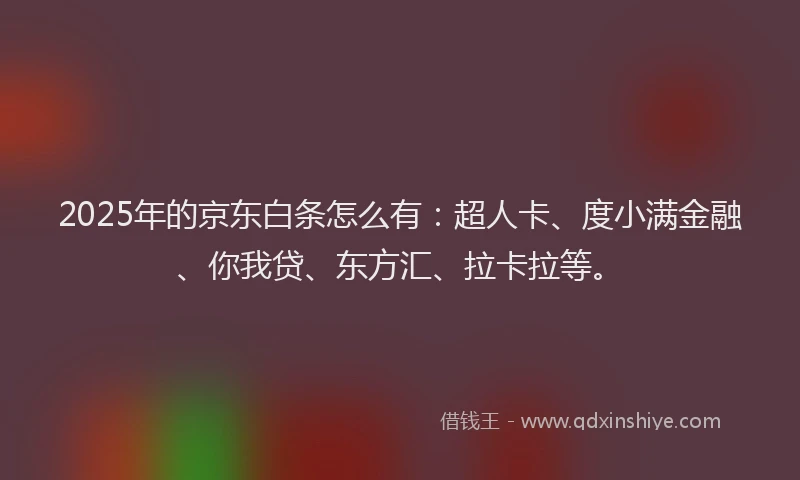 2025年的京东白条怎么有：超人卡、度小满金融、你我贷、东方汇、拉卡拉等。