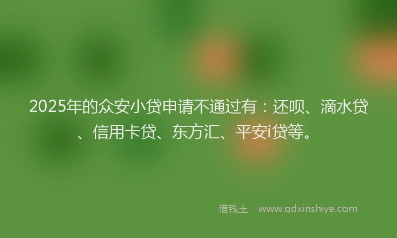 2025年的众安小贷申请不通过有：还呗、滴水贷、信用卡贷、东方汇、平安i贷等。