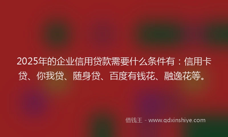 2025年的企业信用贷款需要什么条件有：信用卡贷、你我贷、随身贷、百度有钱花、融逸花等。