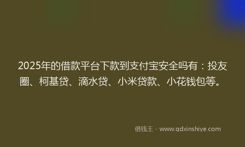 2025年的借款平台下款到支付宝安全吗有：投友圈、柯基贷、滴水贷、小米贷款、小花钱包等。
