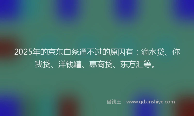 2025年的京东白条通不过的原因有：滴水贷、你我贷、洋钱罐、惠商贷、东方汇等。