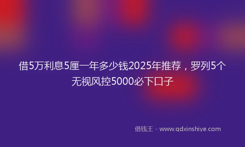 借5万利息5厘一年多少钱2025年推荐，罗列5个无视风控5000必下口子