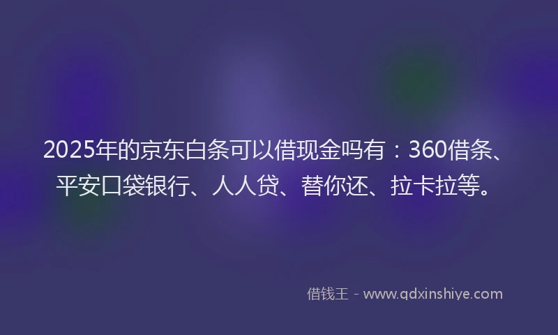 2025年的京东白条可以借现金吗有：360借条、平安口袋银行、人人贷、替你还、拉卡拉等。