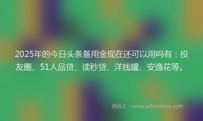 2025年的今日头条备用金现在还可以用吗有：投友圈、51人品贷、读秒贷、洋钱罐、安逸花等。