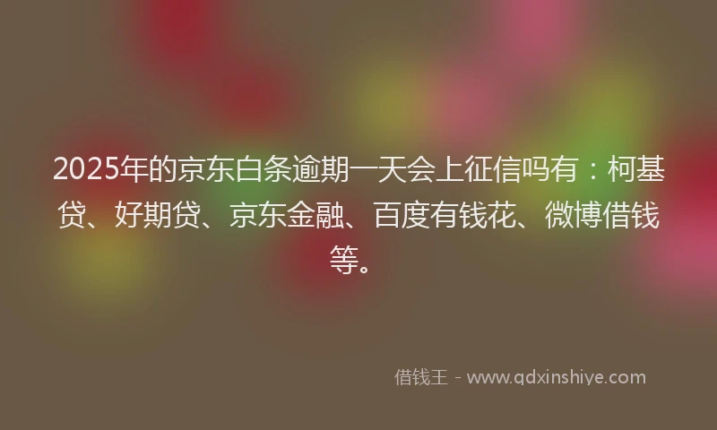 2025年的京东白条逾期一天会上征信吗有：柯基贷、好期贷、京东金融、百度有钱花、微博借钱等。