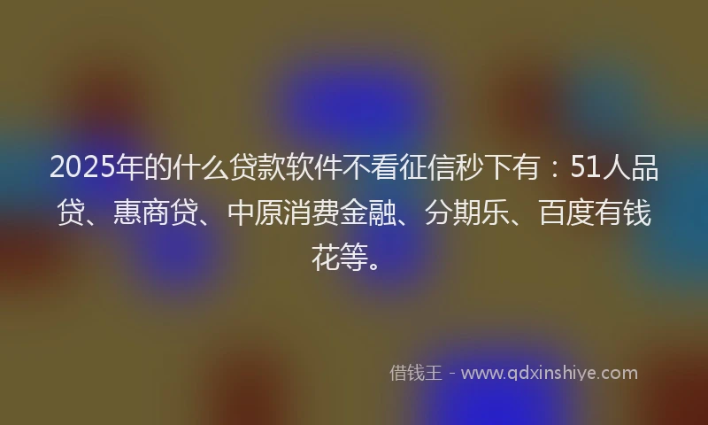 2025年的什么贷款软件不看征信秒下有：51人品贷、惠商贷、中原消费金融、分期乐、百度有钱花等。