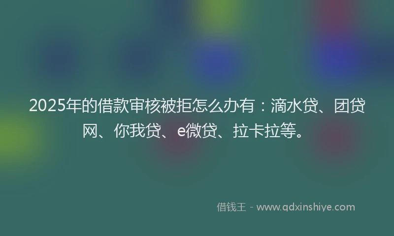 2025年的借款审核被拒怎么办有：滴水贷、团贷网、你我贷、e微贷、拉卡拉等。