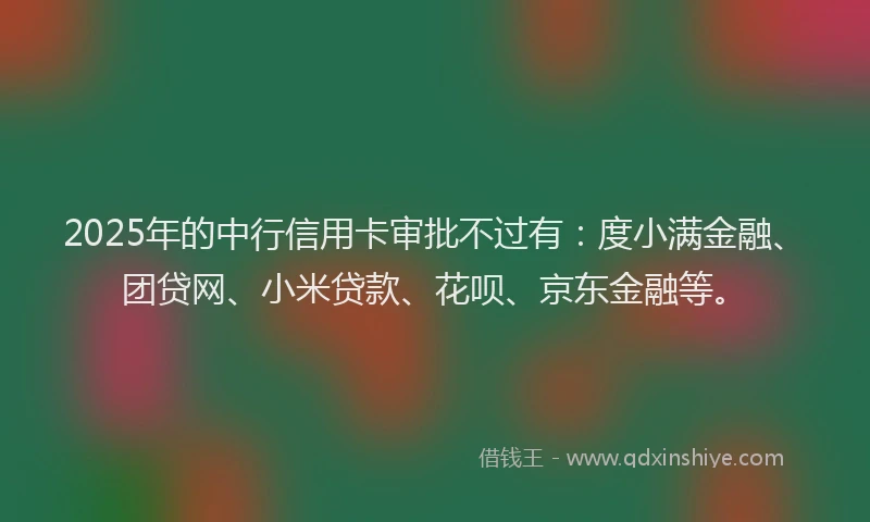 2025年的中行信用卡审批不过有：度小满金融、团贷网、小米贷款、花呗、京东金融等。