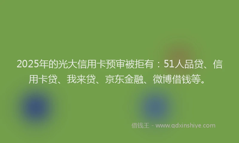 2025年的光大信用卡预审被拒有：51人品贷、信用卡贷、我来贷、京东金融、微博借钱等。