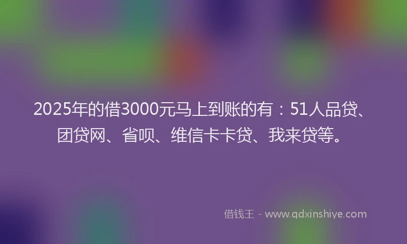 2025年的借3000元马上到账的有：51人品贷、团贷网、省呗、维信卡卡贷、我来贷等。