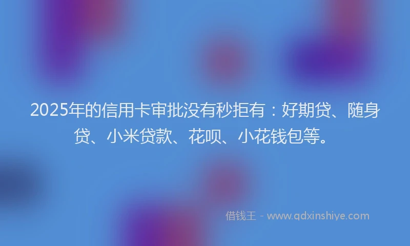 2025年的信用卡审批没有秒拒有：好期贷、随身贷、小米贷款、花呗、小花钱包等。