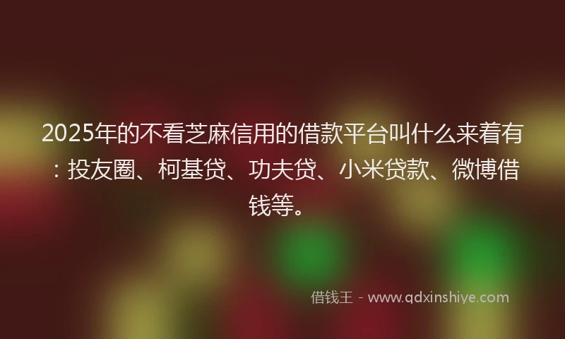 2025年的不看芝麻信用的借款平台叫什么来着有：投友圈、柯基贷、功夫贷、小米贷款、微博借钱等。