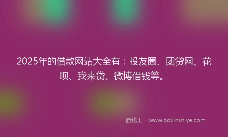 2025年的借款网站大全有：投友圈、团贷网、花呗、我来贷、微博借钱等。