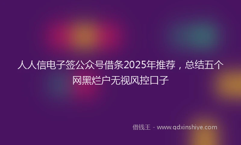 人人信电子签公众号借条2025年推荐，总结五个网黑烂户无视风控口子