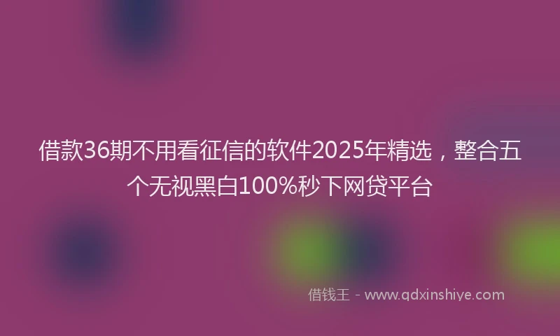 借款36期不用看征信的软件2025年精选，整合五个无视黑白100%秒下网贷平台