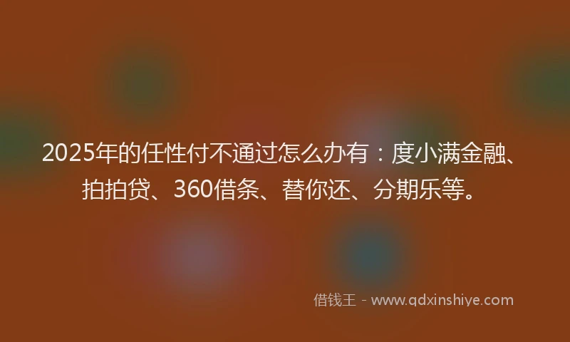 2025年的任性付不通过怎么办有：度小满金融、拍拍贷、360借条、替你还、分期乐等。