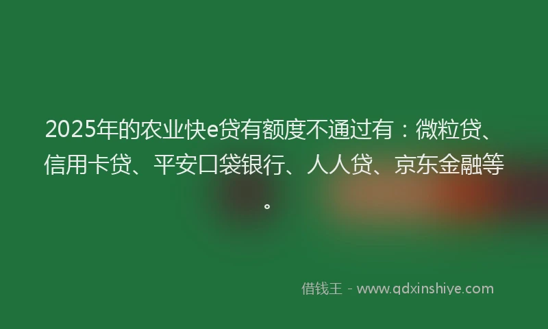 2025年的农业快e贷有额度不通过有：微粒贷、信用卡贷、平安口袋银行、人人贷、京东金融等。