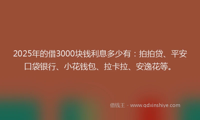 2025年的借3000块钱利息多少有：拍拍贷、平安口袋银行、小花钱包、拉卡拉、安逸花等。