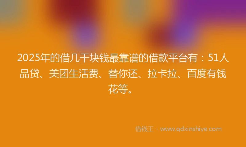 2025年的借几干块钱最靠谱的借款平台有：51人品贷、美团生活费、替你还、拉卡拉、百度有钱花等。