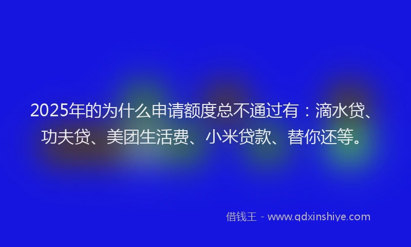 2025年的为什么申请额度总不通过有：滴水贷、功夫贷、美团生活费、小米贷款、替你还等。