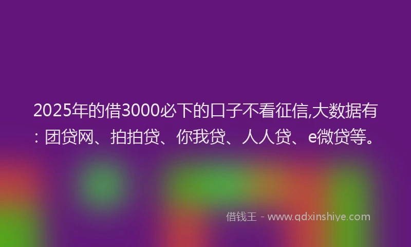 2025年的借3000必下的口子不看征信,大数据有：团贷网、拍拍贷、你我贷、人人贷、e微贷等。