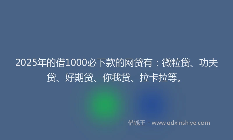 2025年的借1000必下款的网贷有：微粒贷、功夫贷、好期贷、你我贷、拉卡拉等。