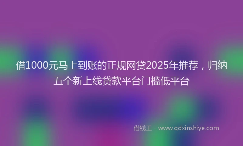 借1000元马上到账的正规网贷2025年推荐，归纳五个新上线贷款平台门槛低平台