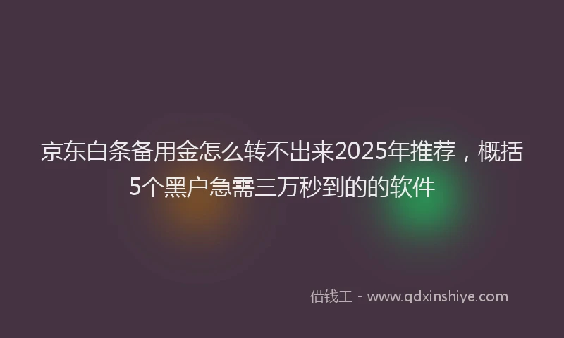 京东白条备用金怎么转不出来2025年推荐，概括5个黑户急需三万秒到的的软件