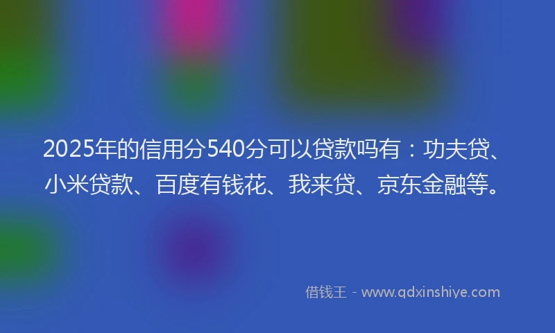 2025年的信用分540分可以贷款吗有：功夫贷、小米贷款、百度有钱花、我来贷、京东金融等。