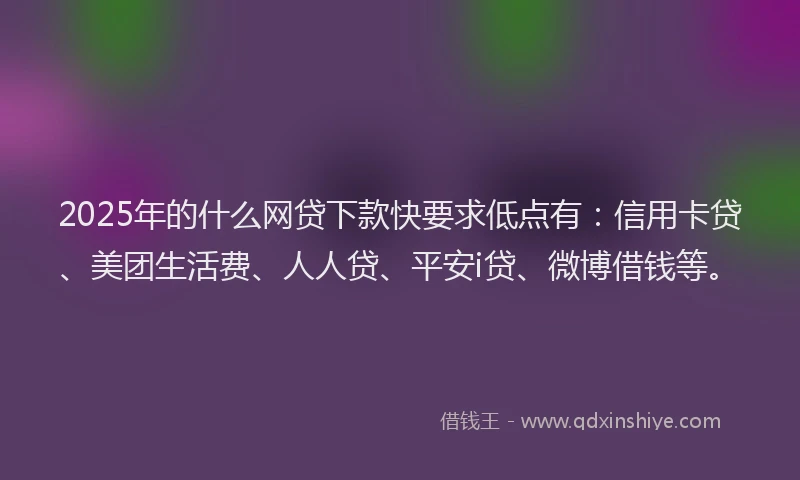 2025年的什么网贷下款快要求低点有：信用卡贷、美团生活费、人人贷、平安i贷、微博借钱等。