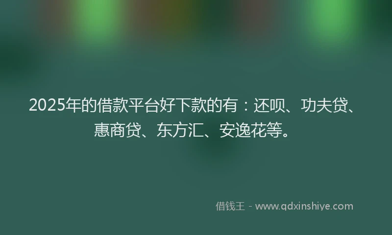 2025年的借款平台好下款的有：还呗、功夫贷、惠商贷、东方汇、安逸花等。